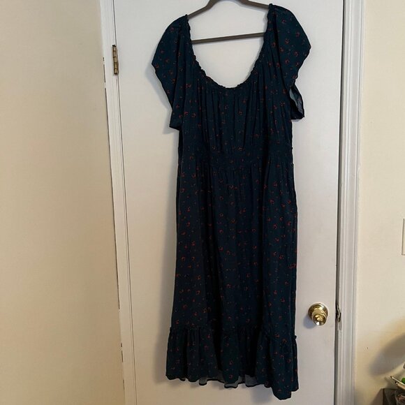 Torrid Size 4 Tea Length Challis Off-Shoulder Dress Blue-Green Florals - Picture 6 of 7